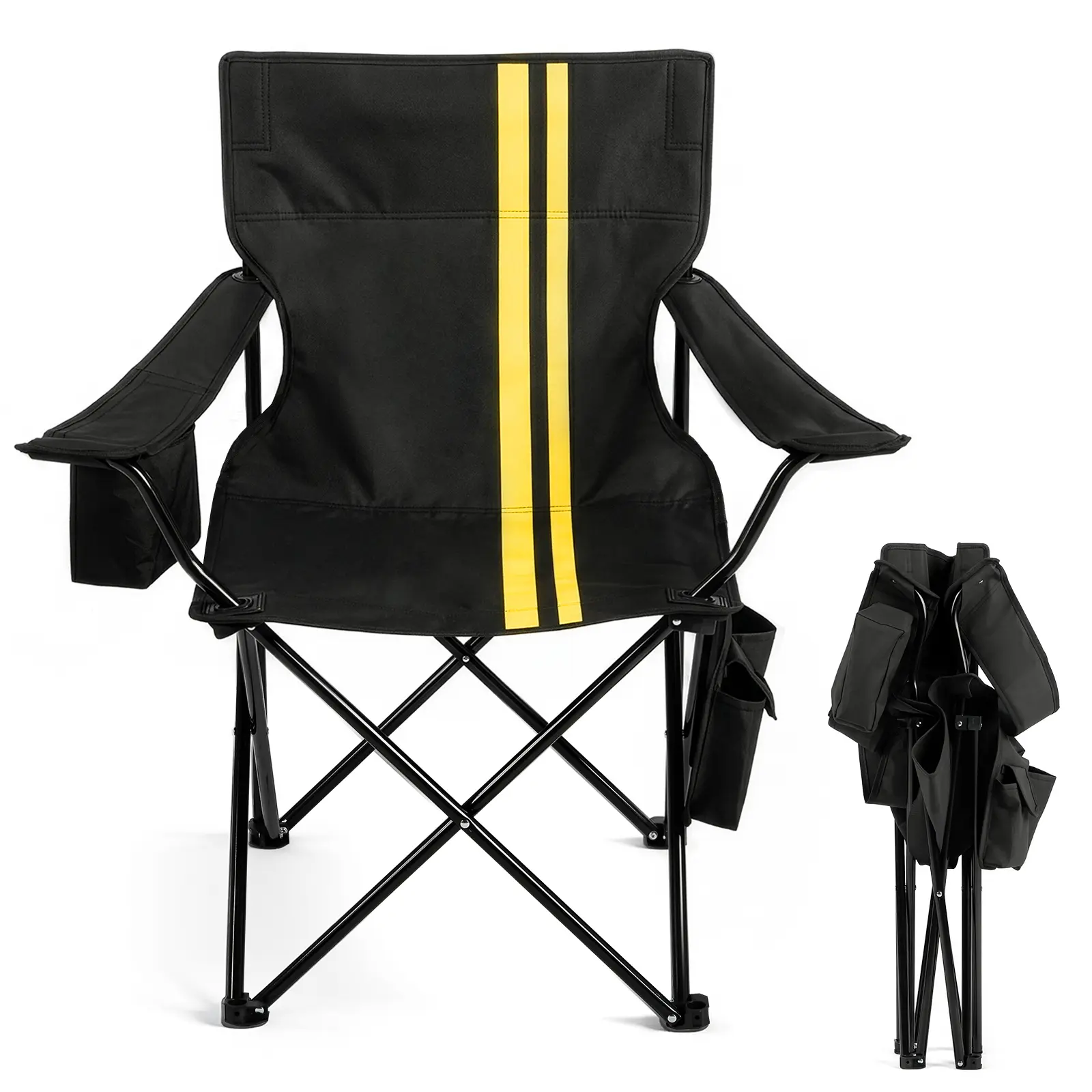 Folding Camping Chair with Built-In Cooler & Cup Holder, 350 lb Heavy Duty Portable Outdoor Chair with Side Storage Pockets & Carry Bag, High Back Collapsible Camp Chair for Camping, Fishing, Beach, BBQ, Sports & Lawn Mesh Organiser Lightweight