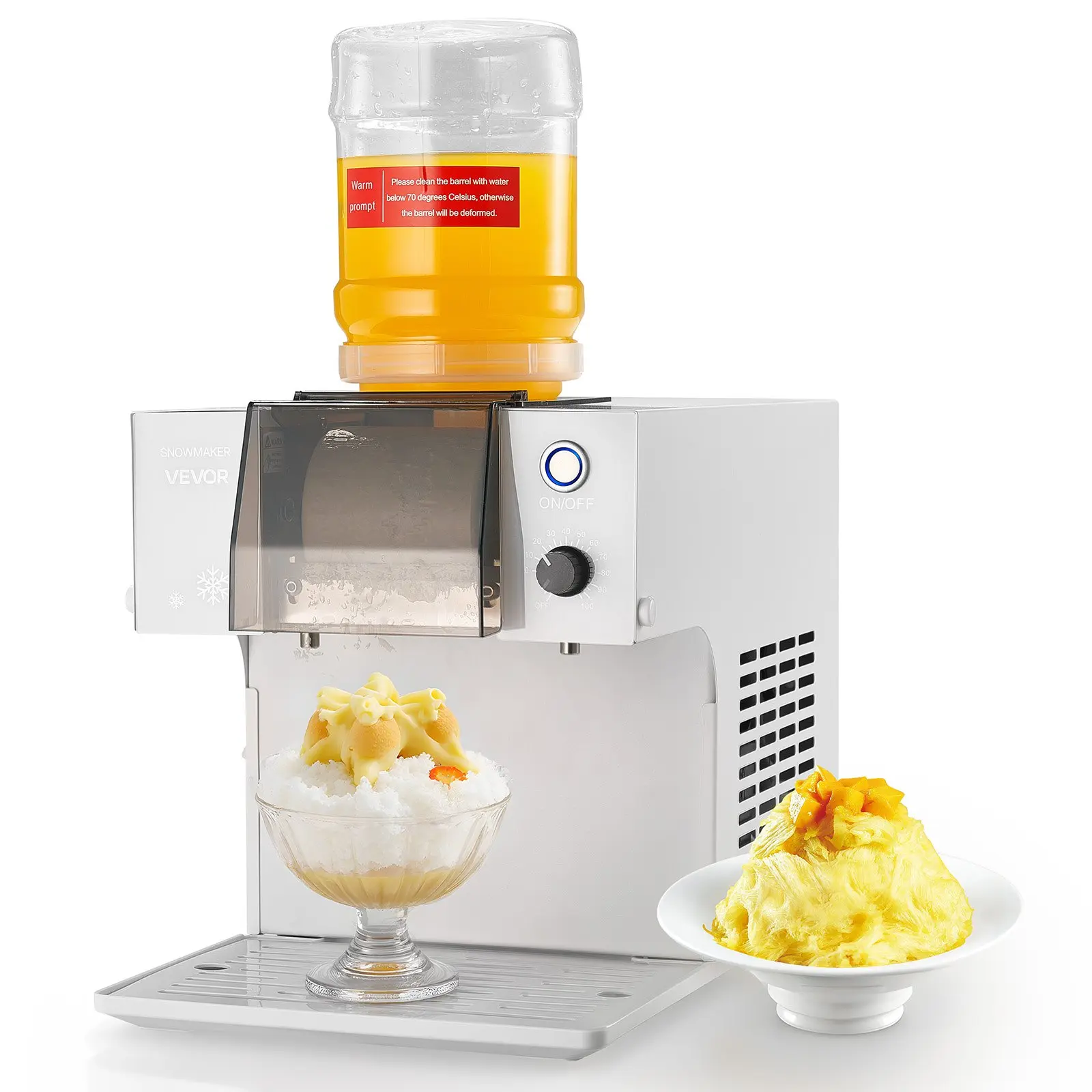 VEVOR Snowflake Ice Machine, 132LBS/24H Snowflake Ice Maker, Ice-Shaver Machine with Stainless Steel Blade, Electric Snow Cone Maker with 0.48Gal Tank, 90S Fast Pre-Cooling, for Home & Small Gatherin