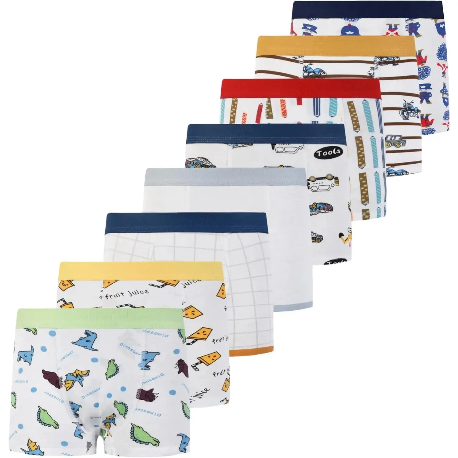 8pc Boys Breathable Dinosaur Car Cotton Boxer Brief Underwear Sets |   Breathable, Dinosaur Car, Cotton