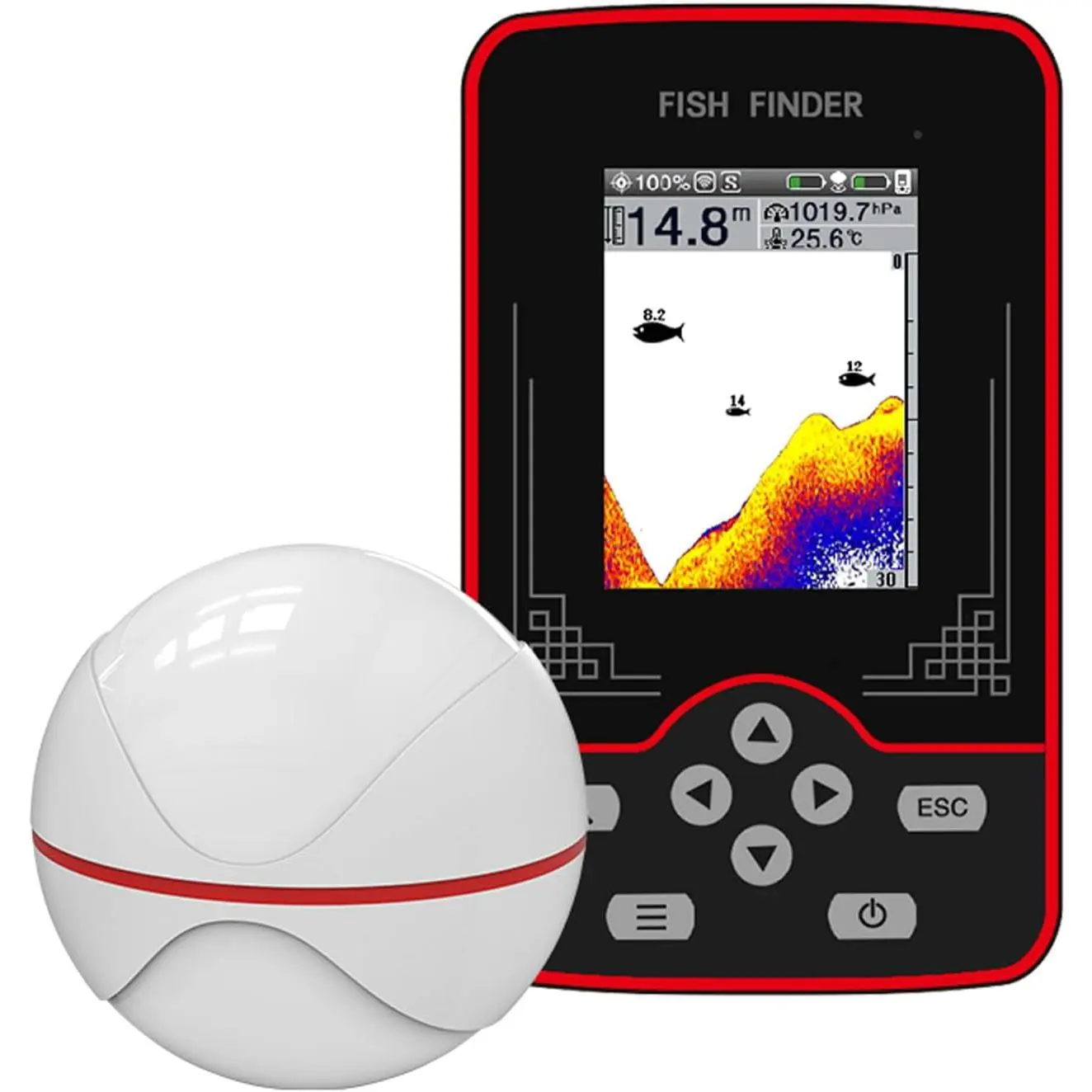 Portable  Fish Depth Finder Fish Finders & Depth Finders | 328 FT  Sonar Sensor Fishing Gear, LCD Display, Water Resistance, Fishfinder for Kayak  Ice sea river Fishing