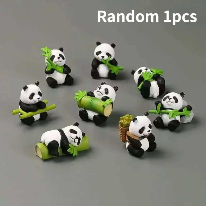 Mini Panda Bamboo Statue, Cute Cartoon Resin Figurine, Mini Animal Decor, Desktop Statue, Ideal for Fairy Garden, Moss Landscape, Desk Cake Decoration