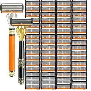 Men's 6-Blade Shaving Set, 2 Premium Handles, 72 Replacement Blades, Smooth Shave, Ergonomic Non-Slip Handle, Durable Sharp Blades, Travel Friendly