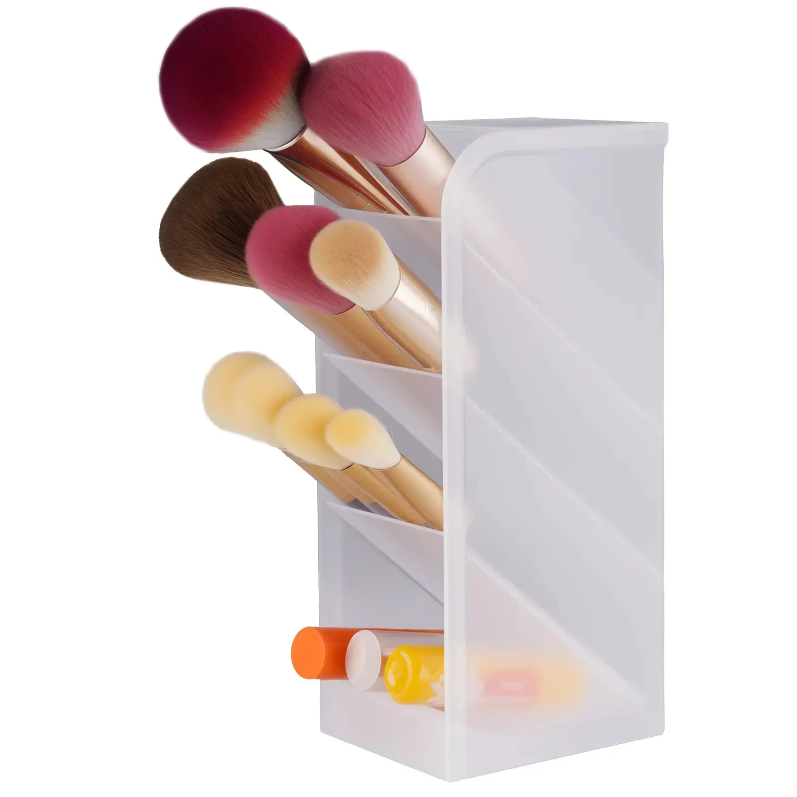 Plastic Cosmetic Display Case, Vertical & Horizontal Multi-Purpose Storage, Space-Saving Vanity or Bathroom Countertop Makeup Brush Holder, Matte Finish Organizer for Toothbrushes, Pens, Tools