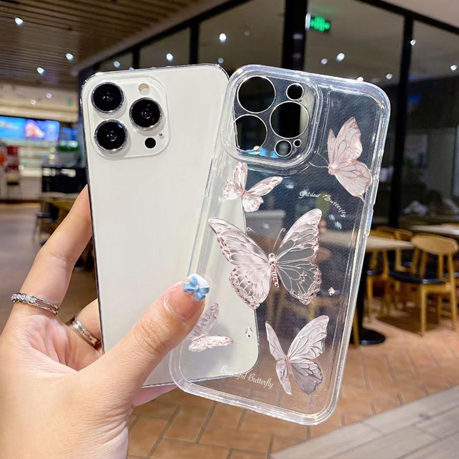 Butterfly Phone Case For Iphone 11 12 13 14 15 16 17 Pro Max Plus 17Air Transparent Simple Perfection Soft Cute Case Cover