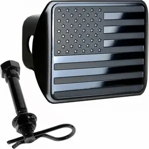 USA Stainless Steel Flag Emblem Metal Cover with Pin Bolt - Waterproof, Durable, All Weather Conditions (Fits 2" Receivers, Black)