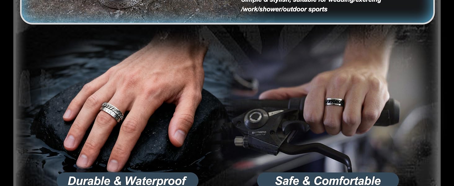 CASSIECA 8 Pcs Stainless Steel Rings for Men High Polished Mens Band Wedding Engagement Fidget Rings Vintage Spinning Rings Size 7-13 Men's Accessories