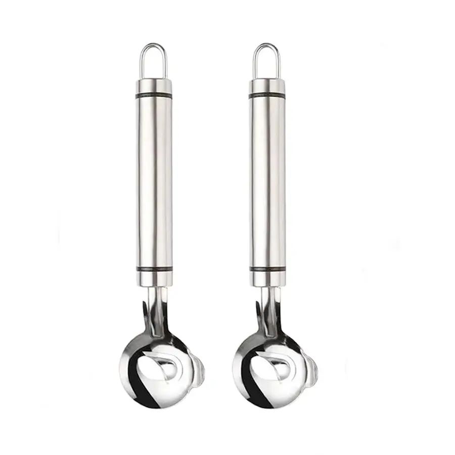 2Pcs Cactus Peeler Tool, Stainless Steel Cactus Peeling Spoon Long Handle Sliced Chinese Noodle Cutter With Hole, Multi-Function Kitchen Cooking Gadgets Peelers For Kitchen(COLOR:Silver)