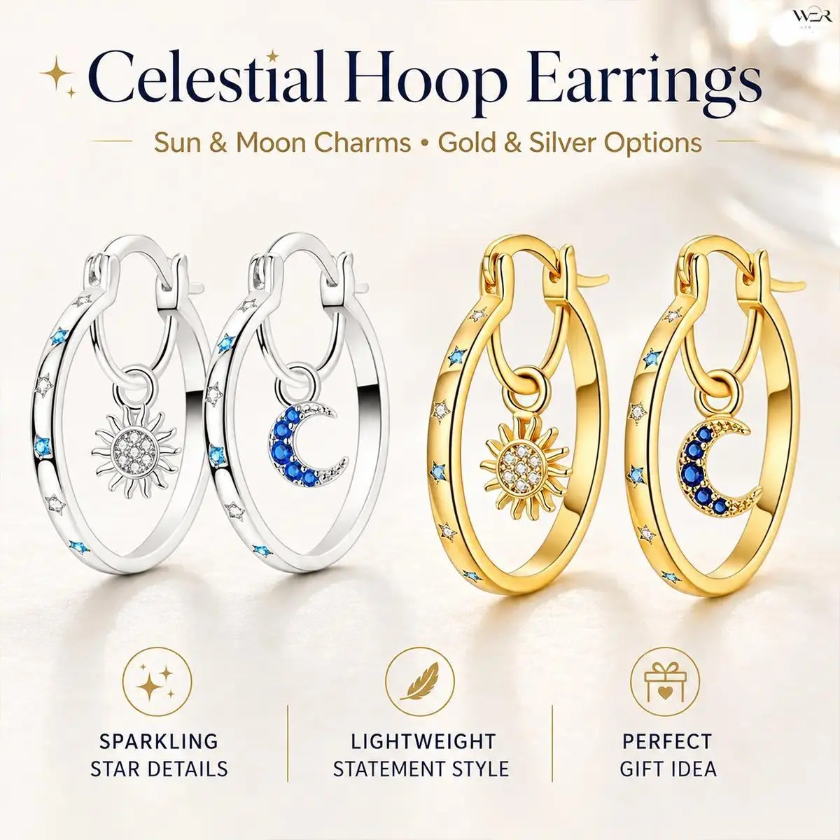 Women's Celestial Hoop Earrings, Aesthetic Sun Moon Star Gold Hoop Earrings, Lightweight Hypoallergenic Celestial Jewelry, Minimalist Boho Everyday Earrings for Women, Vacation Outfit, Festival, Date Night, Birthday & Anniversary Gift