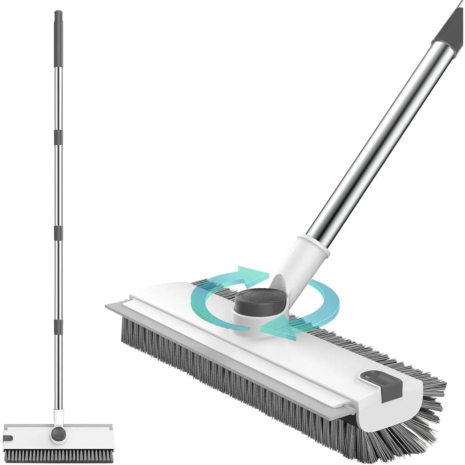 Floor Scrub Brush with 54in Adjustable Long Handle, Grey&White | 3 in 1 Floor Scrub Brush with Scraper and Stiff Bristle, Heavy Duty Floor  for Shower Bathroom Kitchen Patio Garage