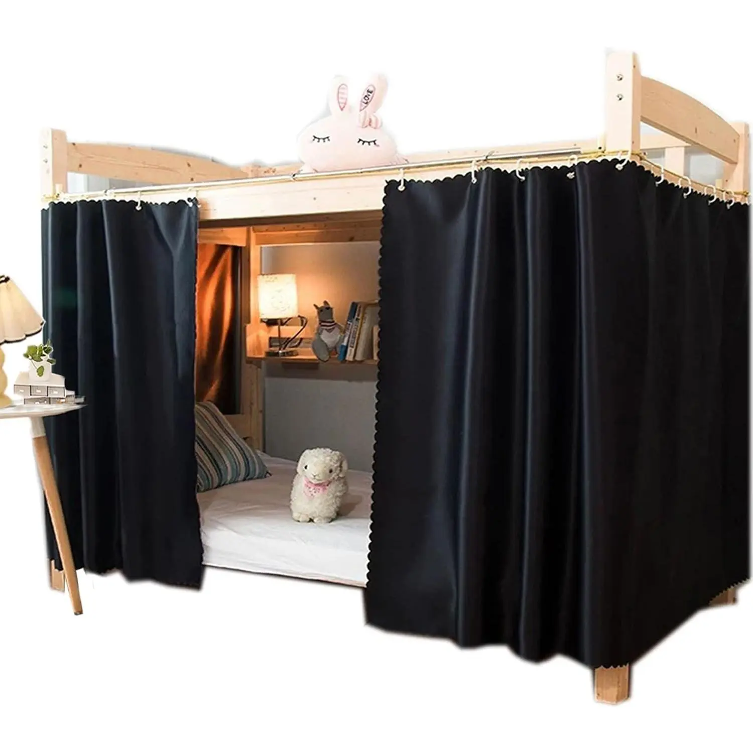 Solid Thicken Bunk Blackout Bed Curtains Cloth Bed Canopy Students Single Sleeper,2 Panels Black