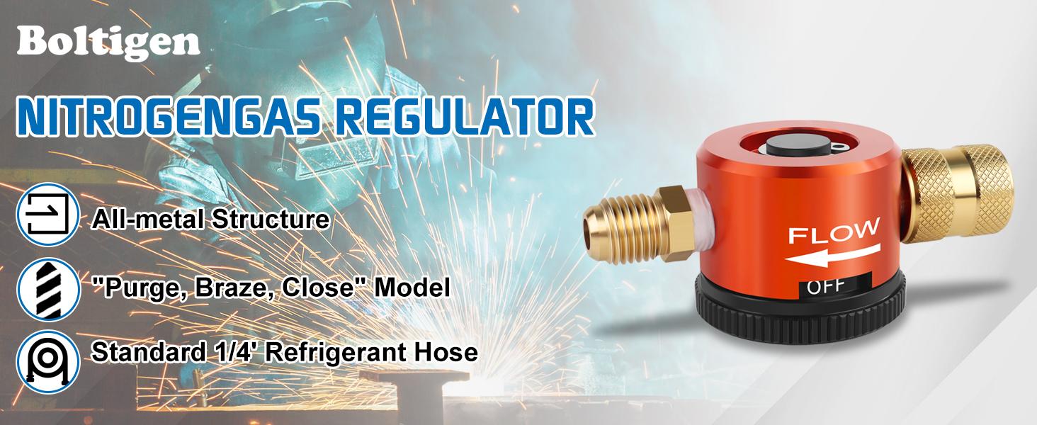 HVAC Nitrogen Regulator, Nitrogen Purge Tool, 1/4'' Flare Fitting Nitrogen Purging Regulator, Nitrogen Removal Flow Tool HVAC Nitrogen Regulator, Nitrogen Purge Tool, 1/4'' Flare Fitting Nitrogen Purging Regulator, Nitrogen Removal Flow Tool