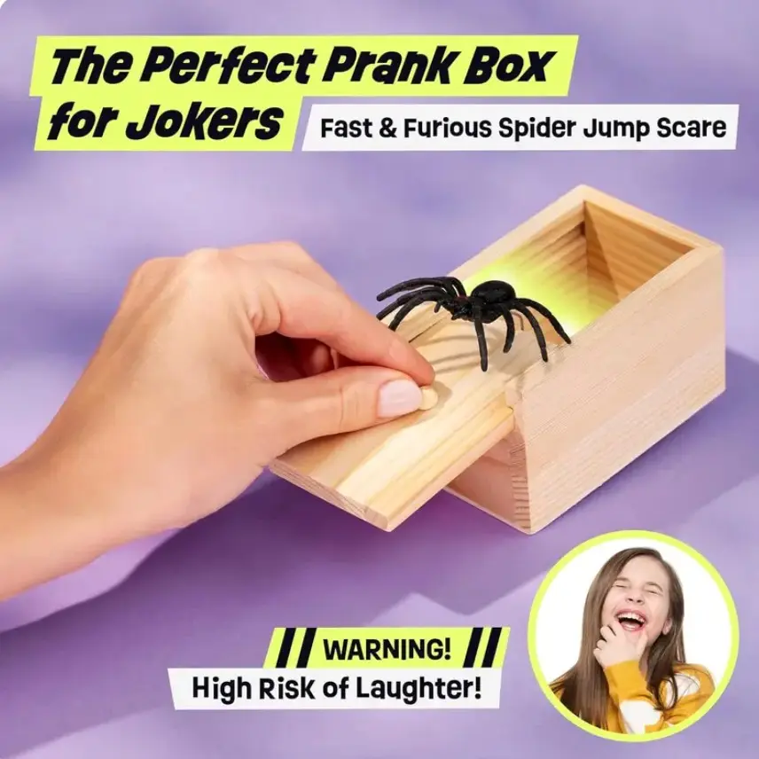1pc Mini Spider Prank Box - Surprise Wooden Gag Gift, Prank Gifts, Perfect for Birthday, Halloween & Birthday Pranks, April Fools Day, Harmless Joke with Rubber Spider, Startling & Reusable Prank Kit