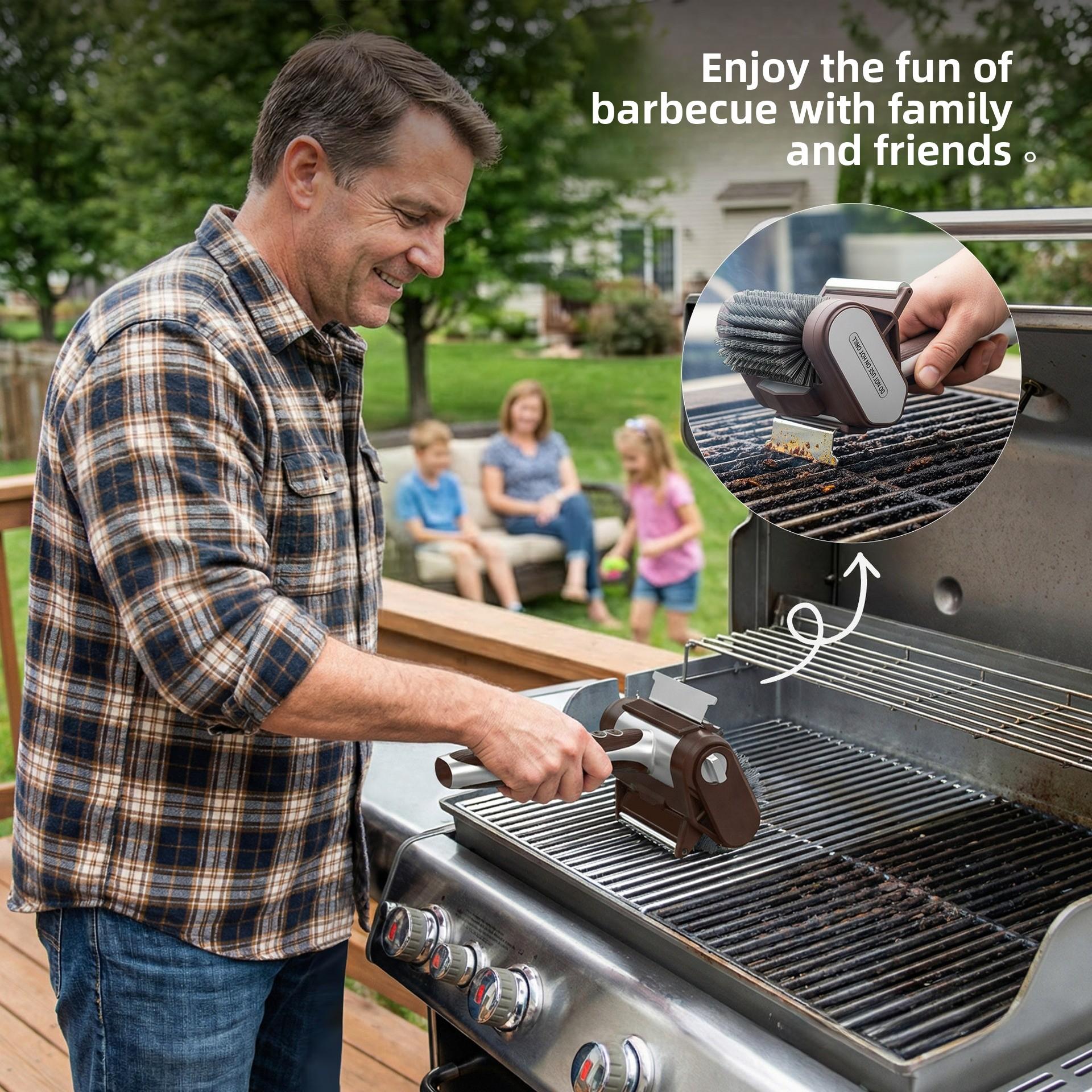 LED Light Electric BBQ Brush Rechargeable Wireless Camping Grill Cleaning Special for Spring Outdoor Barbecue Wholesale Drill Impact High-Torque Cordless