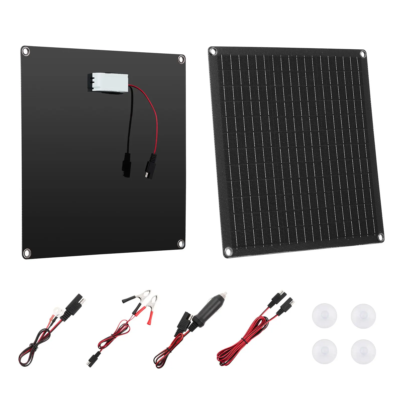 VEVOR 20W 12V Solar Powered Battery Charger Maintainer with Built-in Smart Controller, 3 Connection Cables, Alligator Clips, IP67 Waterproof Portable for Car, RV, Boat Batteries, Motorcycle