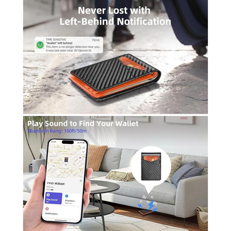 Men Wallet with Find My, Wallet , RFID Blocking Credit Card Holder, Left-Behind Alert, Play Sound, Anti-Loss, Rechargeable, Works with , iPad, , Carbon Black & Orange Men Wallet with Find My, Wallet , RFID Blocking Credit Card Holder, Left-Behind Alert, Play Sound, Anti-Loss, Rechargeable, Works with , iPad, , Carbon Black & Orange