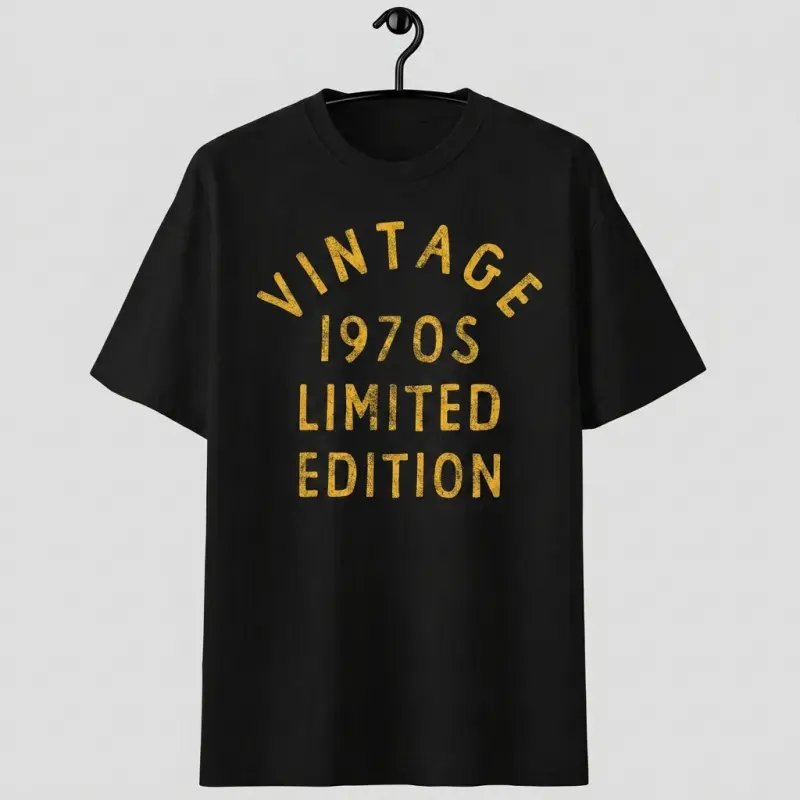 Men's Polyester 1970s Vintage Print Limited Edition Graphic Tee - Short Sleeve Sports Top, Classic Navy Casual Gift Shirt for Guys