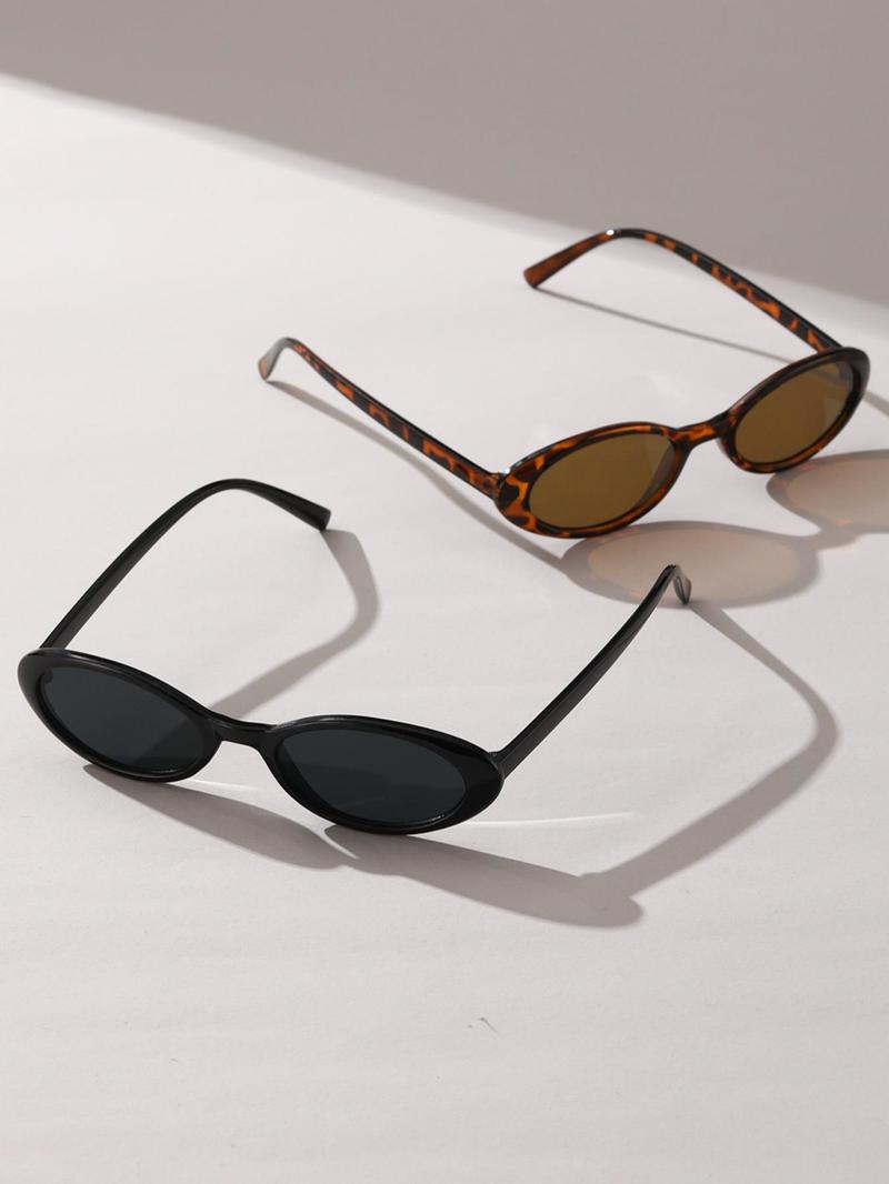Unisex Street Style Vintage Oval Frame Sunglasses, 2 Pairs Trendy Y2k Sunglasses for Everyday Use, Fashion Accessories for Outdoor Activities for Women & Men with Box, Classic Oval Sunglasses