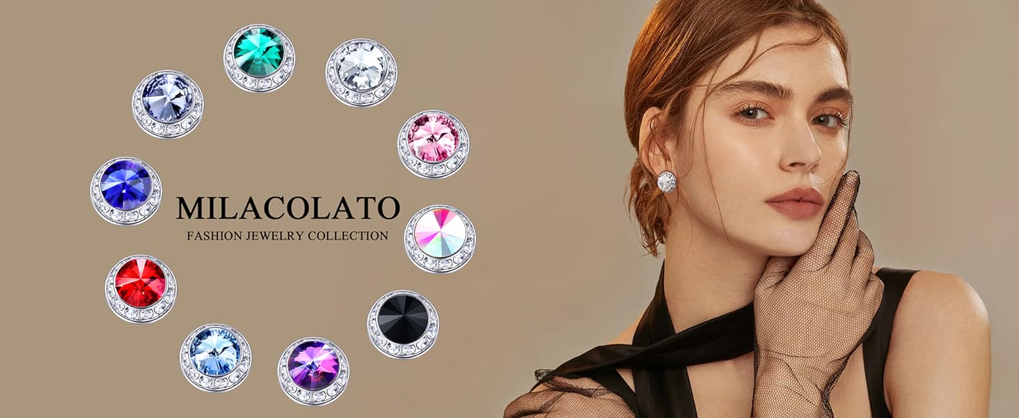 MILACOLATO Rhinestone Dance Competition Earrings for Women s Hypoallergenic Crystal Stud Earrings 15mm Halo Stud Earrings for Dance Competitions Stage Performance Wedding Bridal Party Earrings