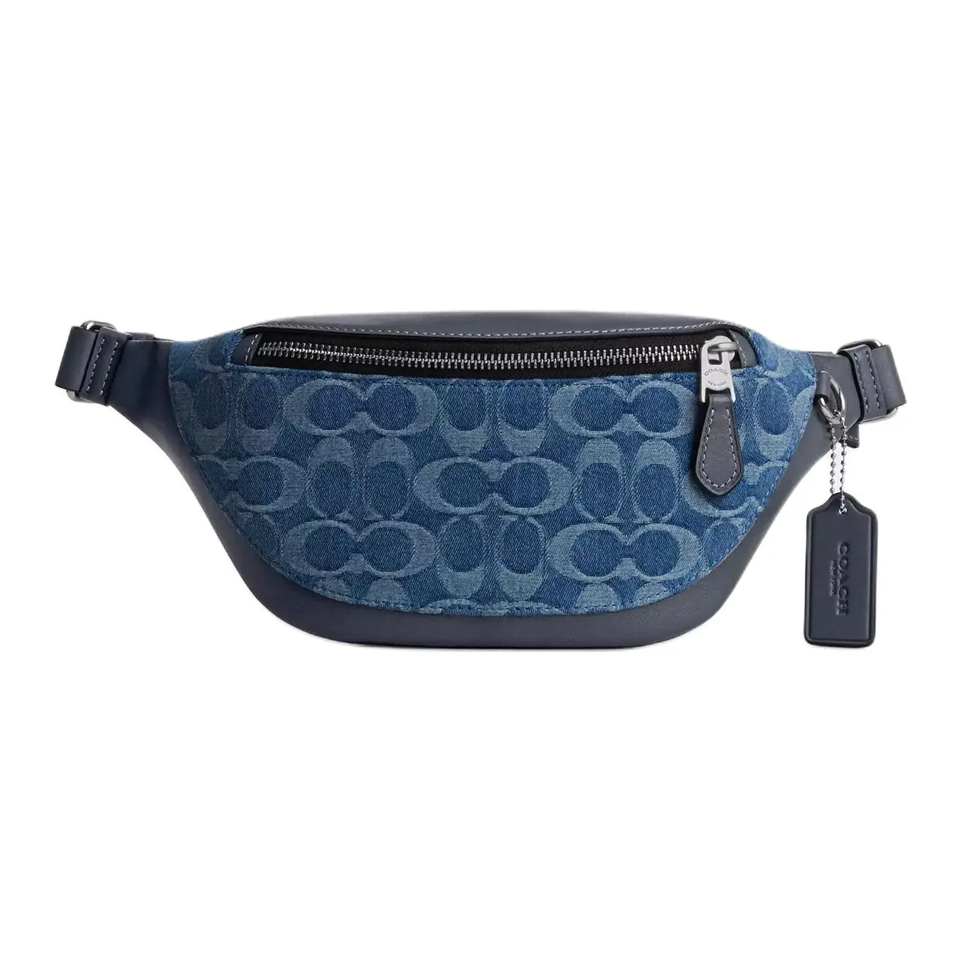 COACH Warren 29 Adjustable Waist Bag in Denim and Smooth Calf Leather – Unisex Mini Crossbody Bag in Blue