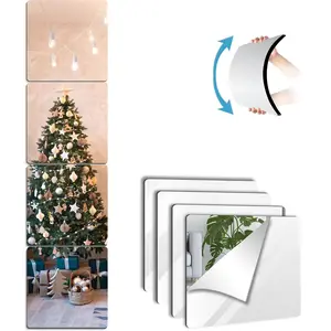 Unbreakable Wall Mirror Full Length,Over the Door Mirror for Bedroom,4Pcs 10inchx10inch  Mirror ,Shatterproof Plexiglass Long Mirrors, Non Glass Stick  Mirrors Tiles self adhesive