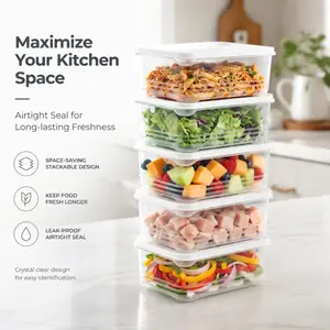 7Pcs Food Storage Containers with Lids, Large 1500ml Meal Prep Boxes, Stackable Design for Space Saving, Fully Transparent to Find Food Easily.
