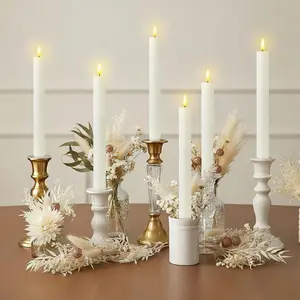 4Pcs  Brass Gold Candle Holders Set ,  4 Pcs  LED Twisted Candles Wax Unscented Smokeless  Candles, Candlestick Holders for Taper Candles, Cute Spooky Ghost Aromatherapy fragrance（Nettle/Freesia） Taper Candles, for Wedding Holiday Dinner