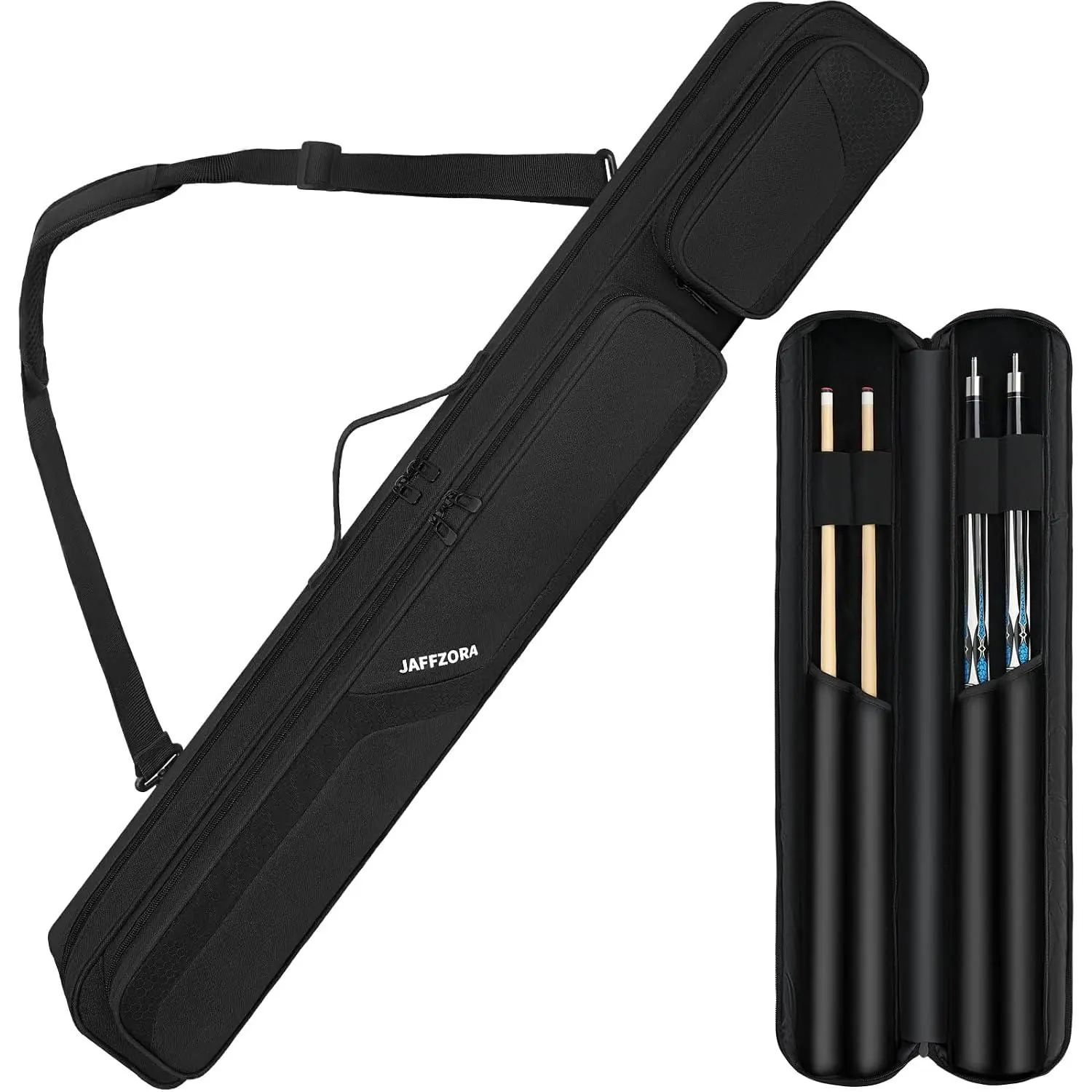 Pool Cue Case Pool Stick Carrying Case Holds Butts and Shafts Billiard Cue Bag with Shoulder Straps