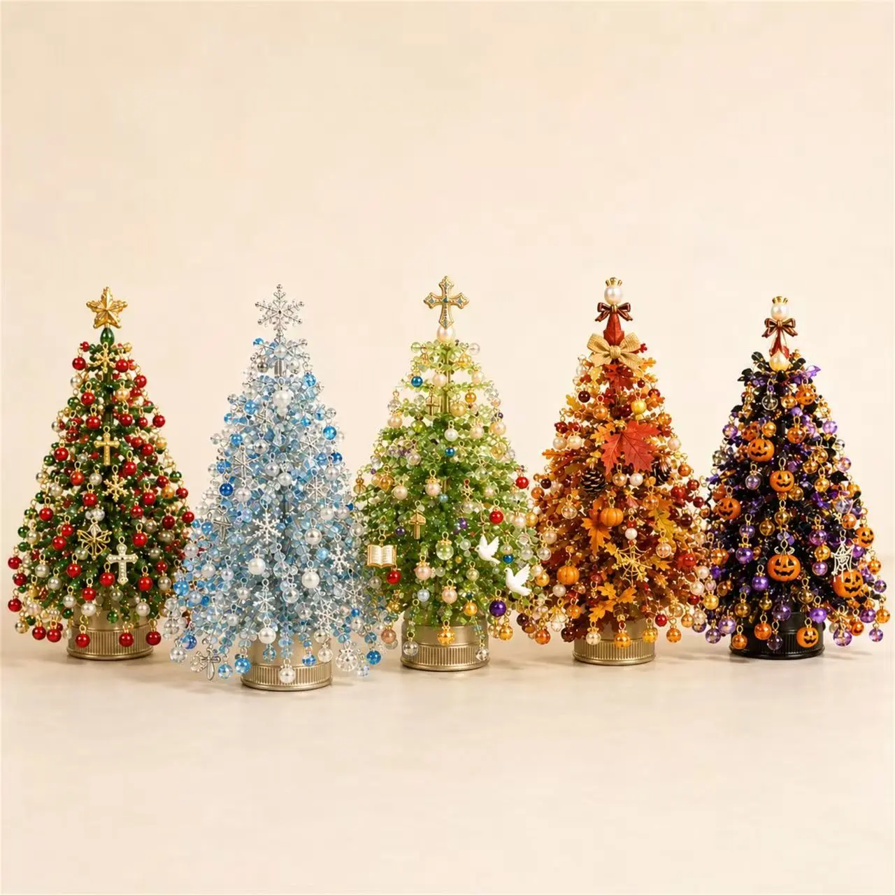 Christmas Atmosphere DIY Beaded Christmas Tree Craft Kit, Handmade Holiday Decorations, Kids Educational Gift, Christmas Beading Material Pack