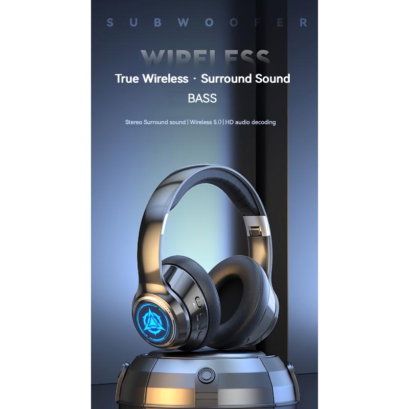 Extra-long Standby 200 Hours Gaming Headset, With LED Lights, Wireless 5.0 Chip, 99D Surround Sound, Noise-cancelling Voice, Push Button Volume Control, Type-C Plug, Rechargeable Lithium Polymer Battery, Mobile Phone Compatible, Video Game