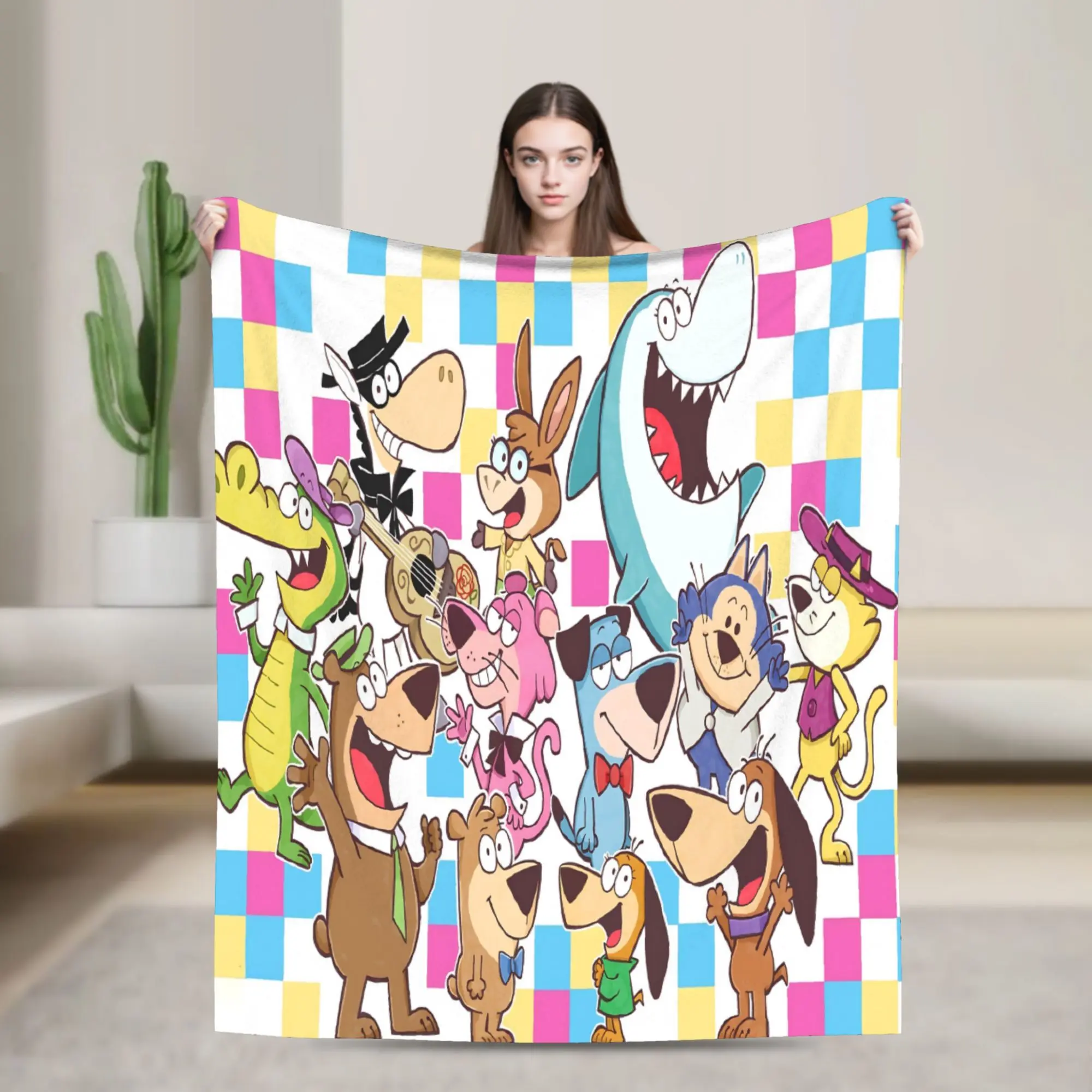 Cute Cartoon Wild Animal Fleece Blanket Shark Dog Crocodile Rabbit Pattern Soft Warm Blanket Kids Bedroom Decor