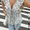Women's Sleeveless Fitted Shirt Blouse Top Print, Fashionable Breathable For Summer Blouses Shirts Tops