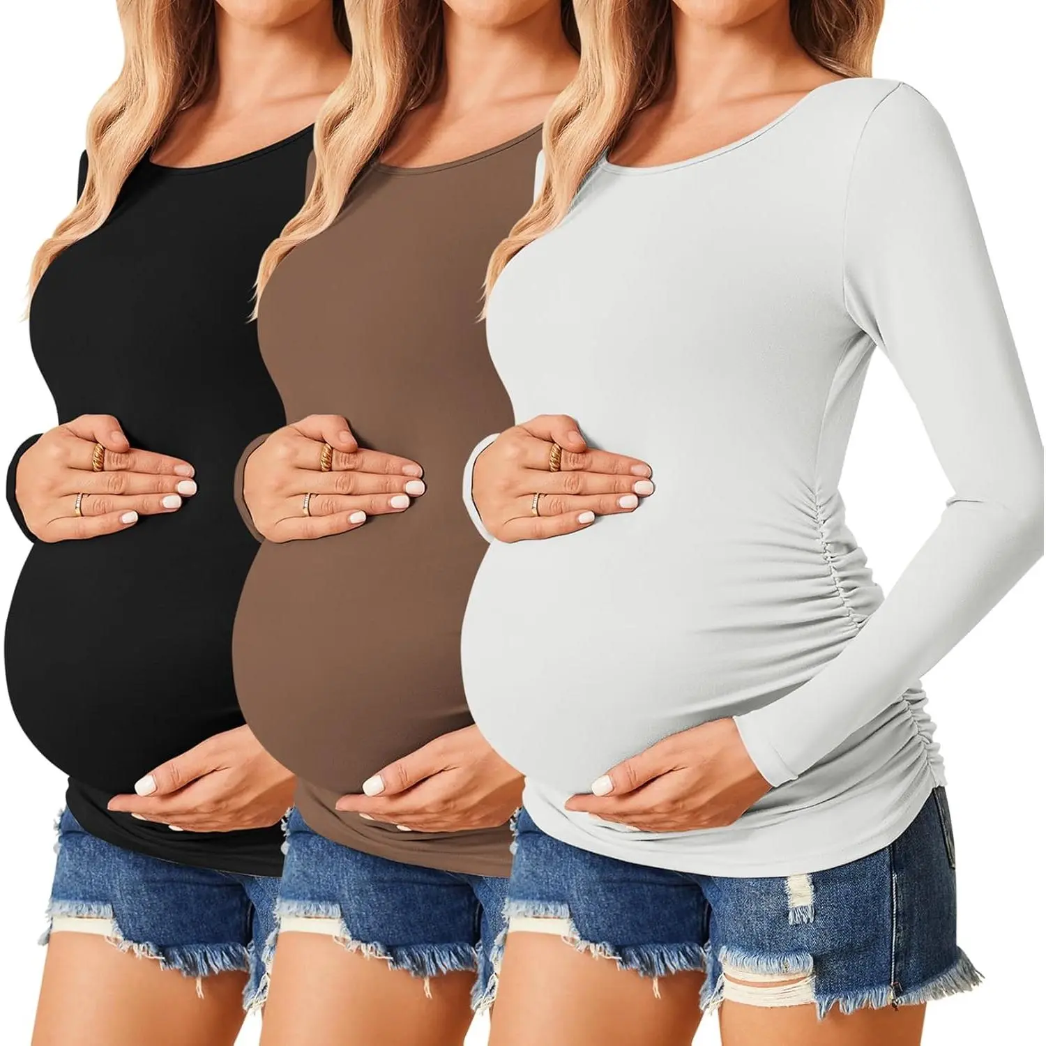 Womens Maternity Shirts Long Sleeve 3 Packs Pregnancy Tee Top Tunic Blouse Casual Mama Clothes S-XXL postpartum