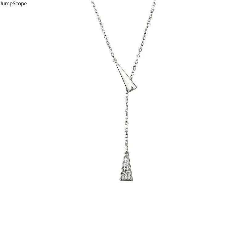Women's Triangle Pavé Geometric Zircon Lariat Chain - Adjustable Slider, Tassel Pull, Collarbone Wear, MDF+Steel Elegant Necklace for Indoor Leisure & Outdoor Recreation, Triangle Shape