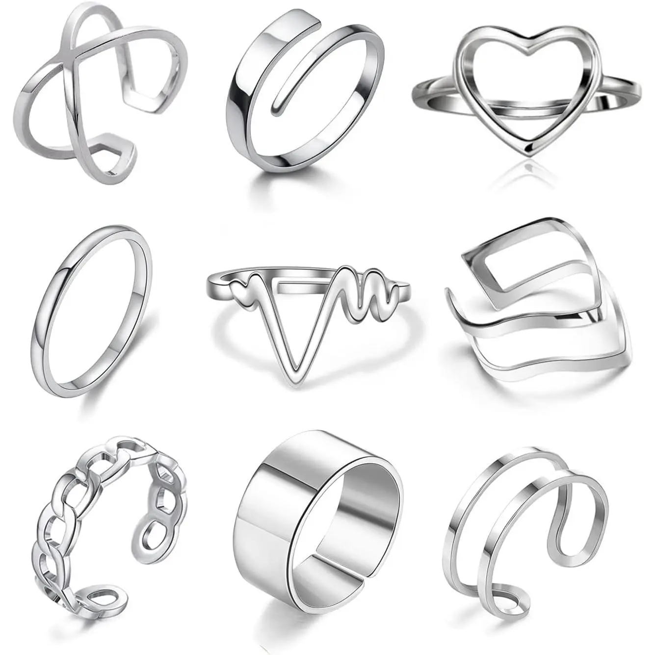 8 Pack Stainless Steel Rings Set for Women  Aesthetic  Rings Adjustable Stackable Rings for Teen Girls Trendy Knuckle Thumb Finger Rings Size 8 9 7 10 Indie rings