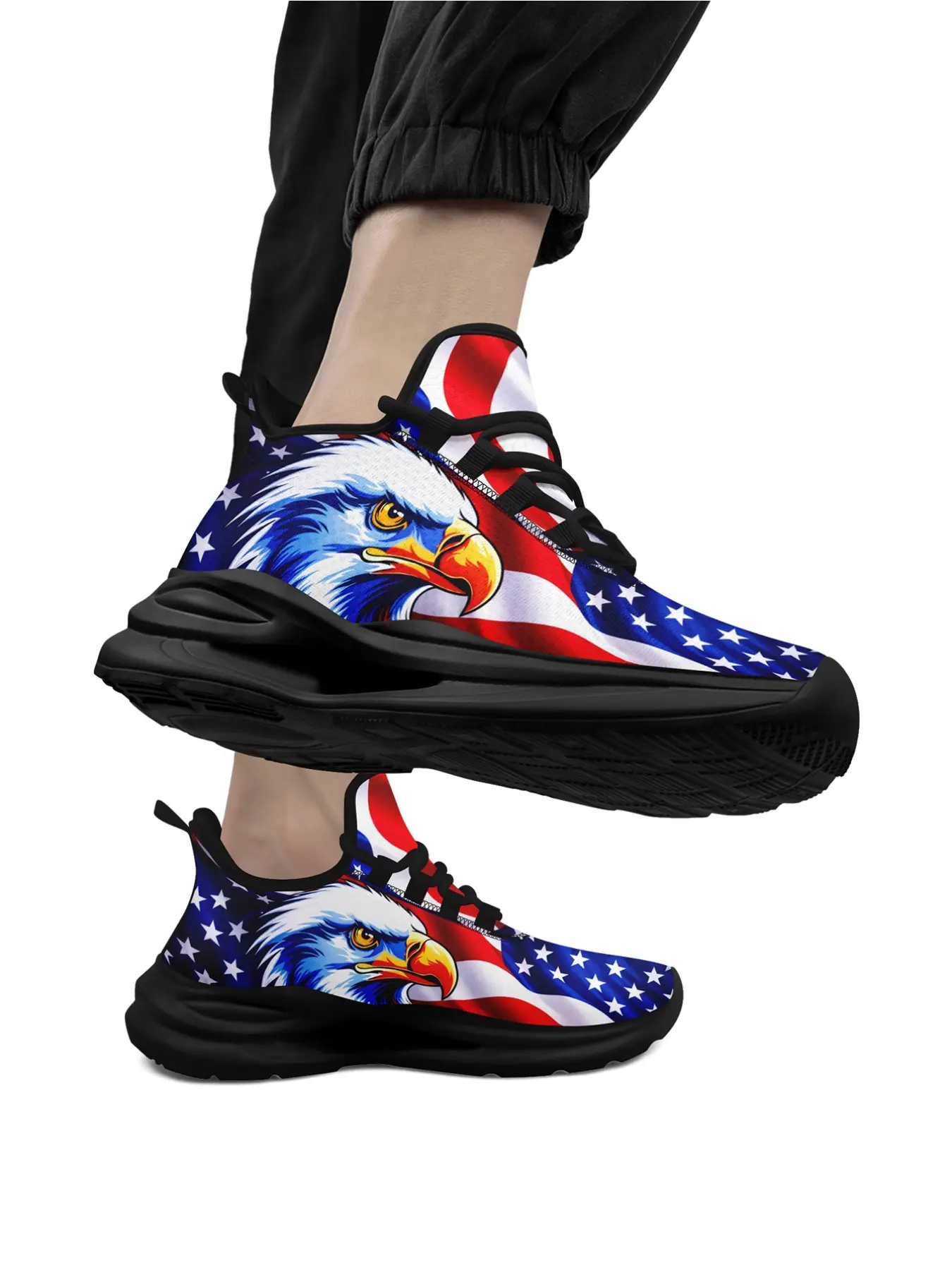 Shoes For Men, Patriotic Bald Eagle & Soccer Graphic Lace-Up Low Top Casual Sneaker Trainer, Classic Lightweight Sports Shoes, Comfortable Walking, Running & Tennis Shoes, Breathable Plus