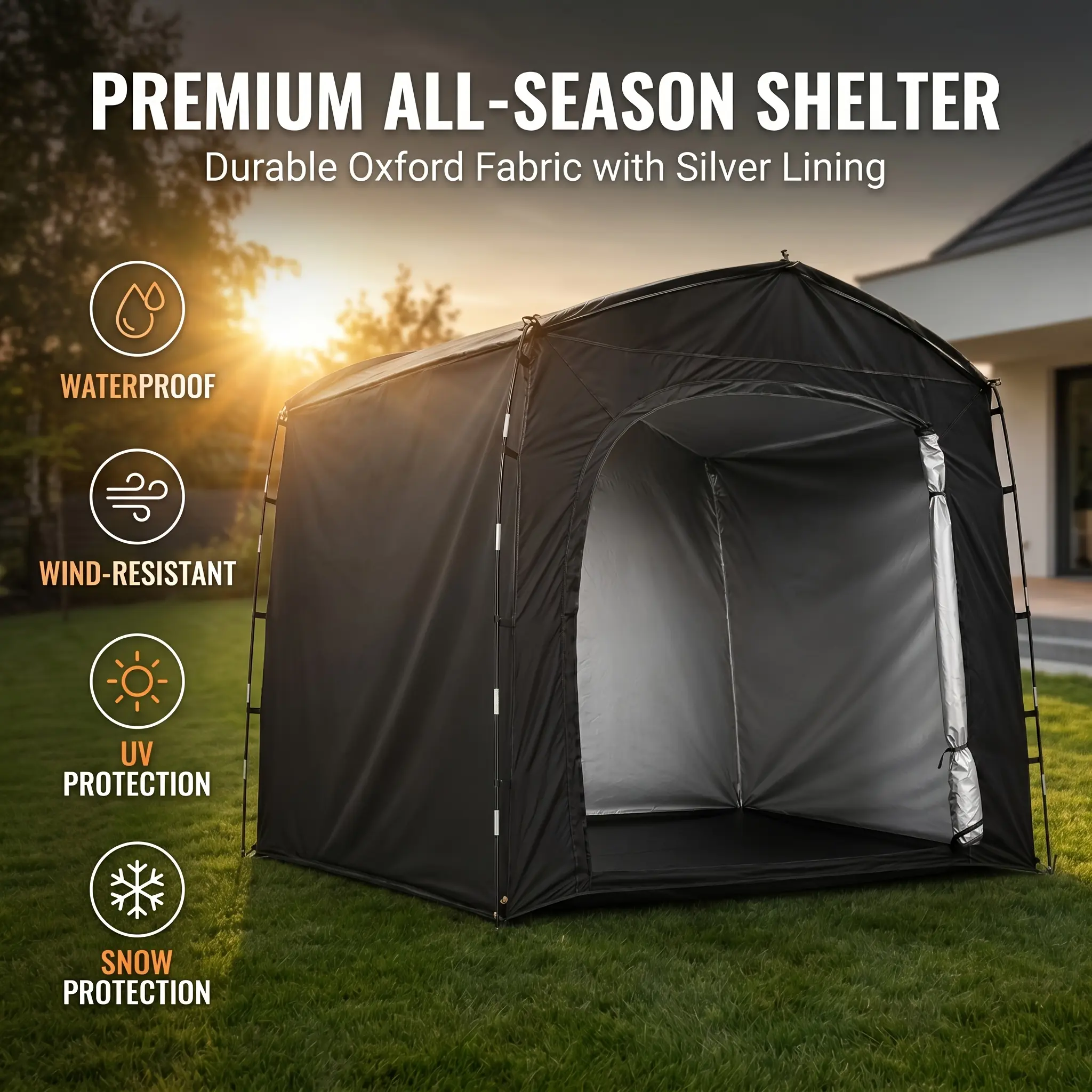210D Oxford Waterproof Outdoor Shed Tent, Thickened Waterproof Side To Prevent Rainstorm, 5 Parking Spaces With Large Capacity, Suitable For Storage Of Bicycles, Motorcycles, Gardening Tools