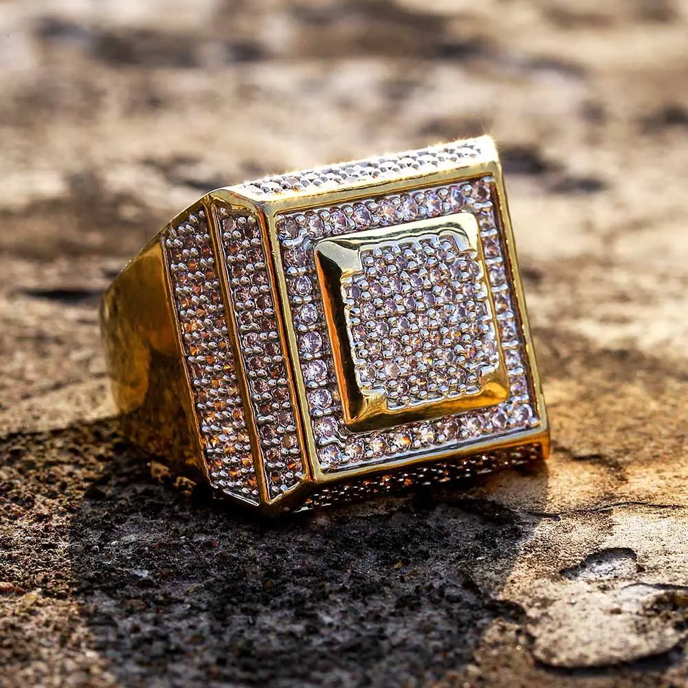 Hip Hop  Micro Pave Square CZ Iced Out Ring Men Bling Band