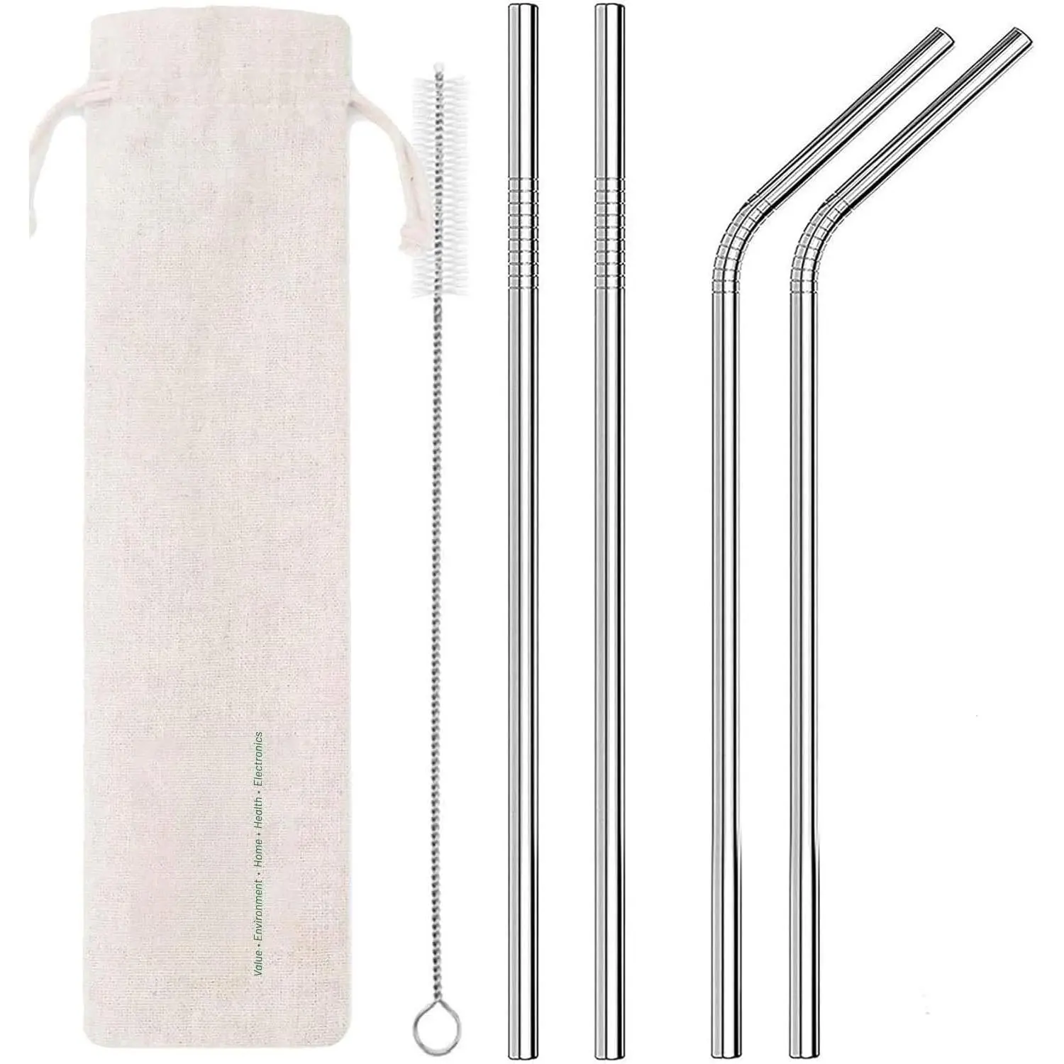 Metal Straws, Stainless Steel  Straws Set (2 Straight|2 Bent) |  | 10.5" Extra Long Design Fits Tall Tumblers | 304 Stainless Steel | Includes Cleaning Brush for Easy Maintenance