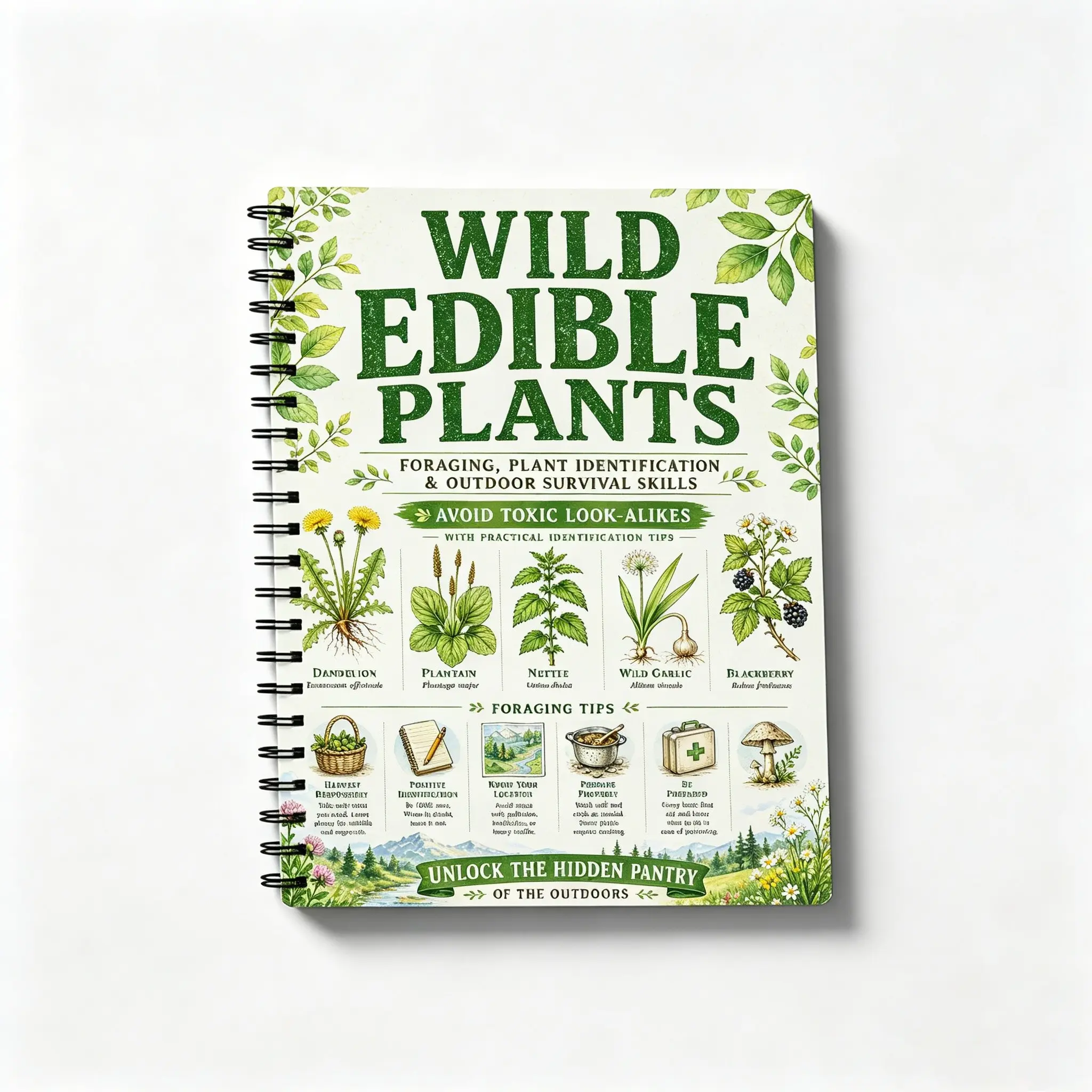 Wild Food Identification Notebook, Herbal & Mushroom Notes, Outdoor Survival Guide, Nature Research Journal, Wild Edible Plants Logbook