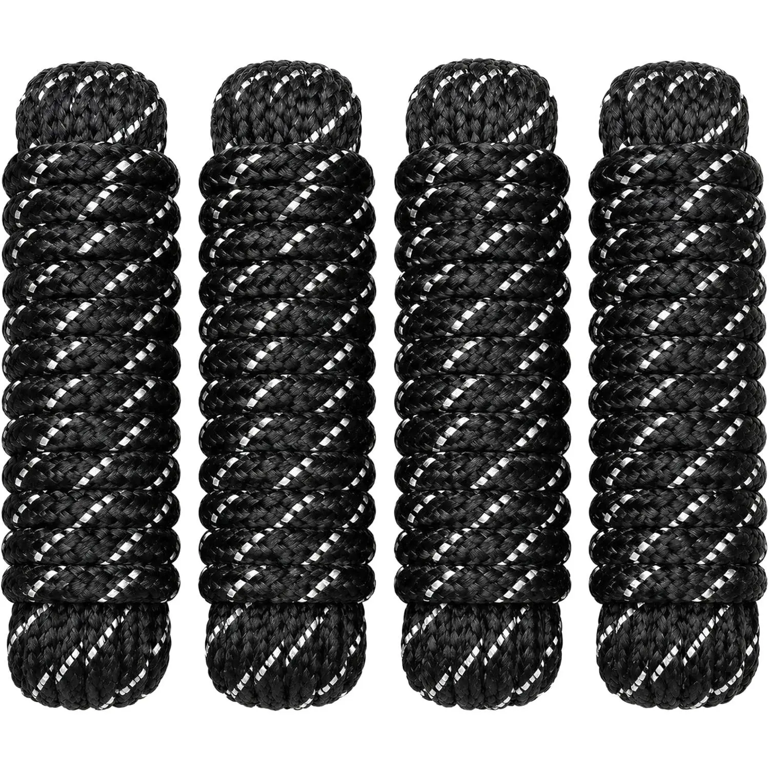 Boat Dock Lines Marine Rope - 3/8" x 15ft with Pre-Spliced 12" Loop Double Braided Nylon Ropes Bumper Tie Mooring Line for Boats Docking Pontoon Boating Accessories - 4 Pack