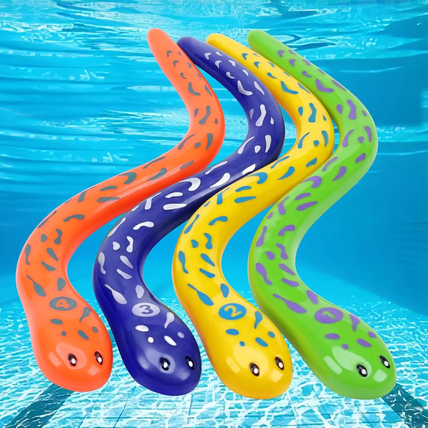 4Pcs Pool Diving Toys for Kids - Eels Snake Diving Toys Underwater Swimming Pool Accessories, Swimming Pool Games for Kids Adult Diving