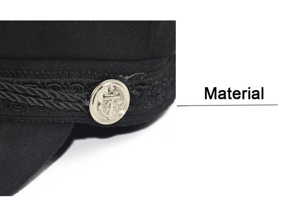 Fashion Women Men  Spring Autumn Sailor Black Ladies Beret Top Captain Cap Travel  Octagonal Hat