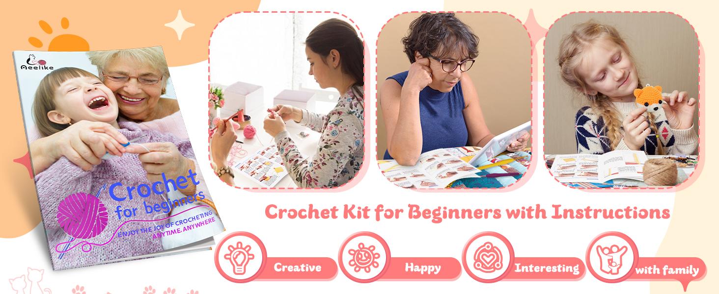 Crochet Kits for Beginners with Yarn, Learn to Crochet Set Included Crochet Hooks Supplies DIY Tools,Crocheting Kit for Adults Kids with Portable Green Leaves Bag