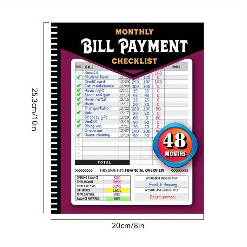 48-Month Bill Payment Checklist Planner, Monthly Bill Tracker Notebook for Home Finances & Budget Management, Finance Checklist Organizer, English Language, Paper Material