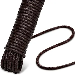 1/8" Genuine Braided Leather Cord for  Making, Round Leather String Cord for Crafts Necklace Bracelet Braided Rope Cuero Shoes Lace Vest Bolo Tie String Supplies , 16.4ft Brown