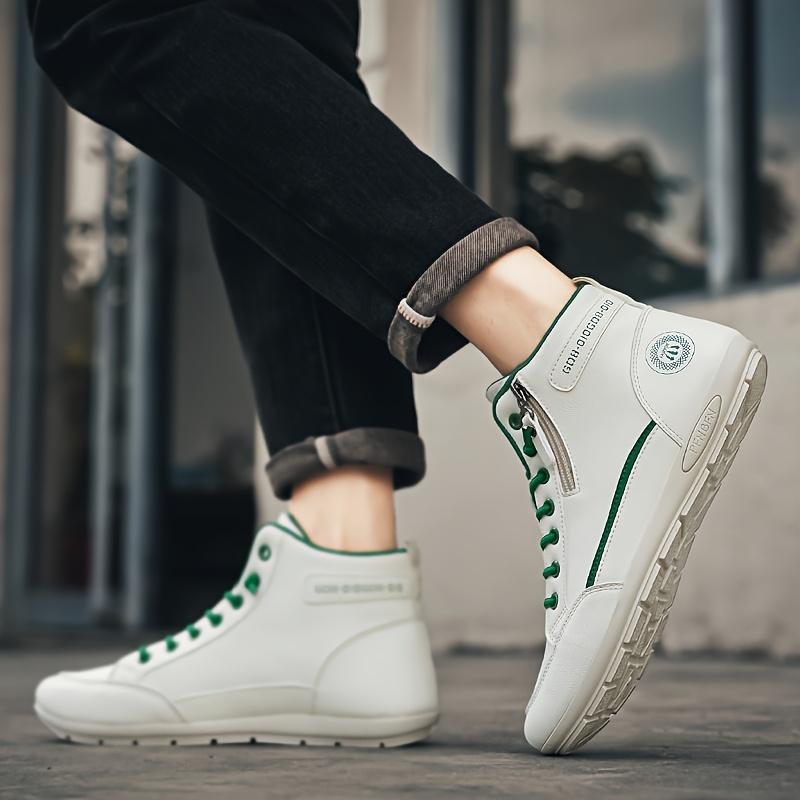 Men's High-Top Shoes Comfortable Durable Fashionable with Side Zippers Rubber Soles for Sports Running Trendy Walking Sneaker Closed Trainer Athletic Footwear