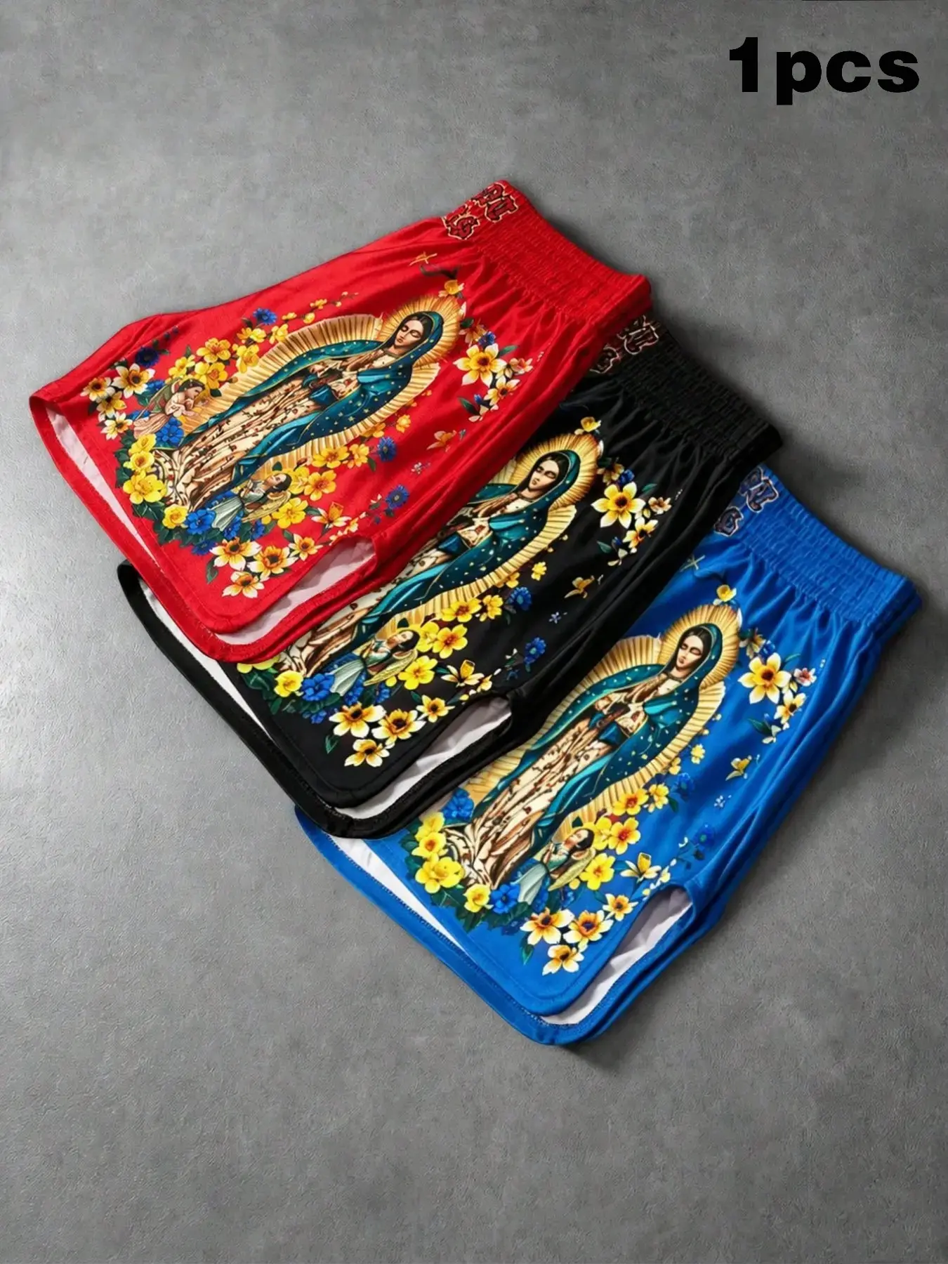 Unisex Muay Thai Shorts, athletic sports shorts, Full Print Mary Statue Design, Loose-Fit, All-Season Wear, Ideal for Men & Women, Comfortable & Stylish