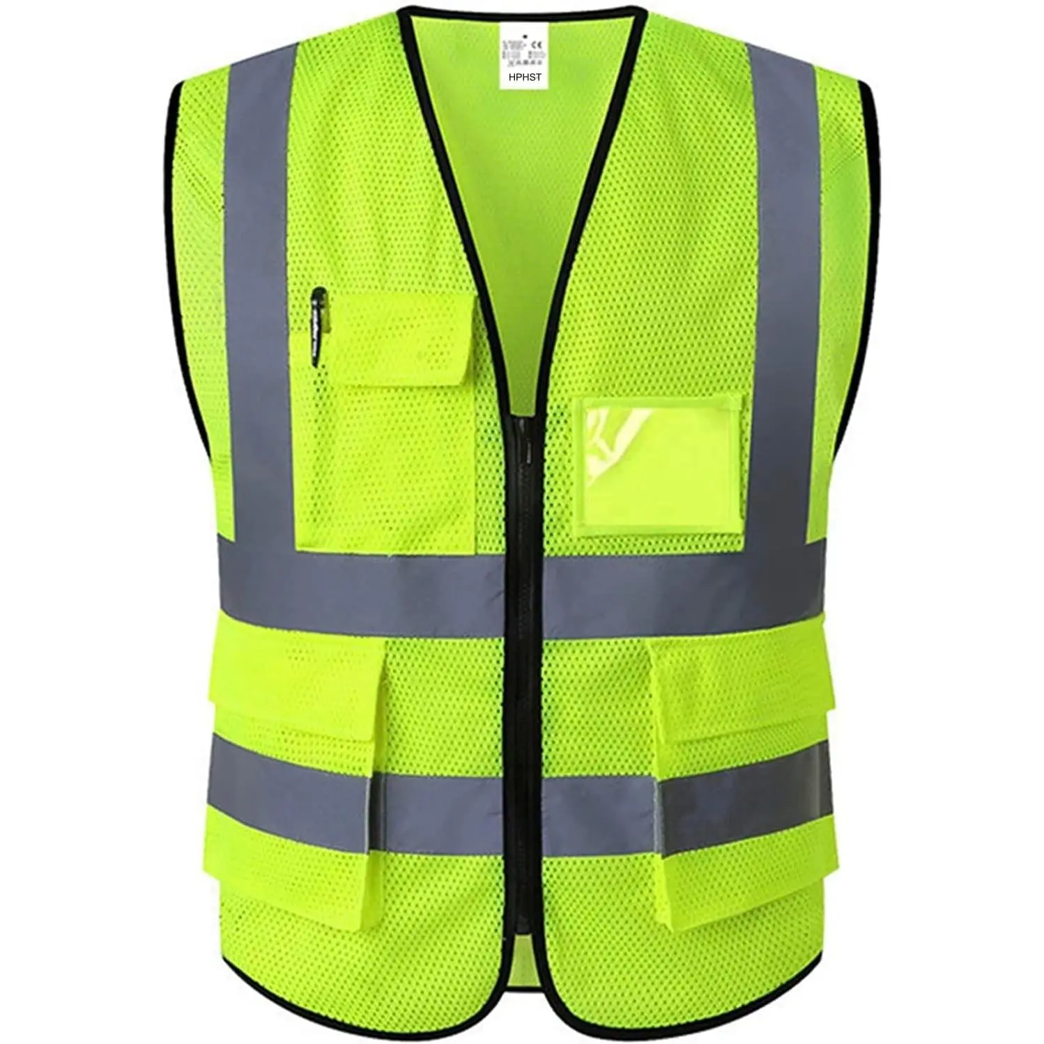 5 Pockets High Visibility Reflective Vest,Zipper Front, Meets ANSI/ISEA Standards