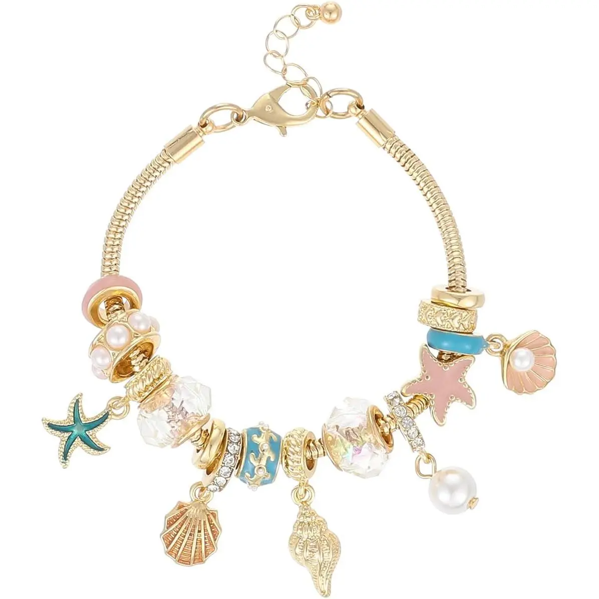 Beach  Bracelet  Bracelets for Women Gifts | Seahorse Octopus Tropical Fish Sea Turtle Shell Conch Beaded  Bracelet Cute  Plated Adjustable Snake Chain Bracelet