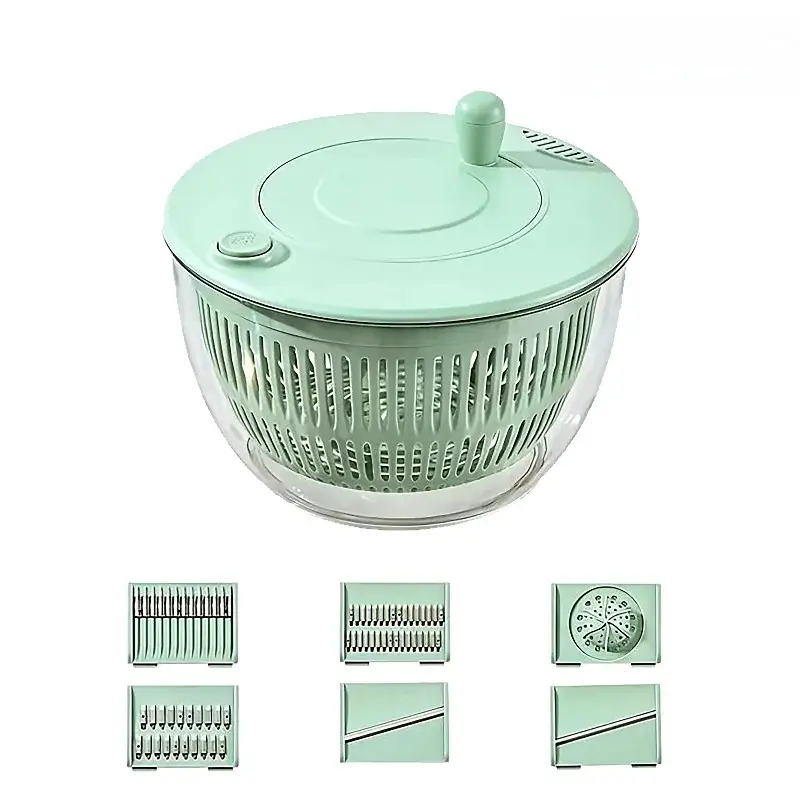 Salad Spinner Large, 3 IN 1 Vegetable and Fruit Washing Bowl with Strainer, Lettuce Spinner with 5 Blades Slicer, Egg Yolk Strainer, Salad Bowl for Efficient Salad Preparation, 5.3 Qt Kitchen Gadgets Set